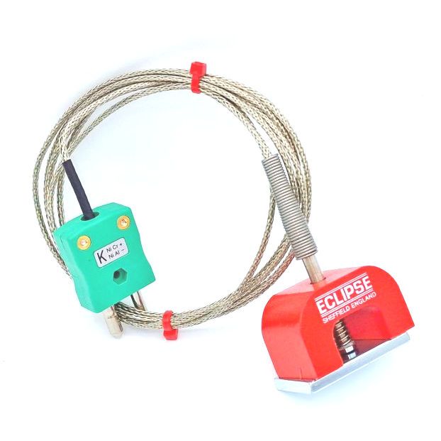 Termopar magntico de potencia de traccin (herradura) tipo K IEC de 11,8 kg, cable aislado con PFA con trenza de acero inoxidable que termina en enchufe estndar