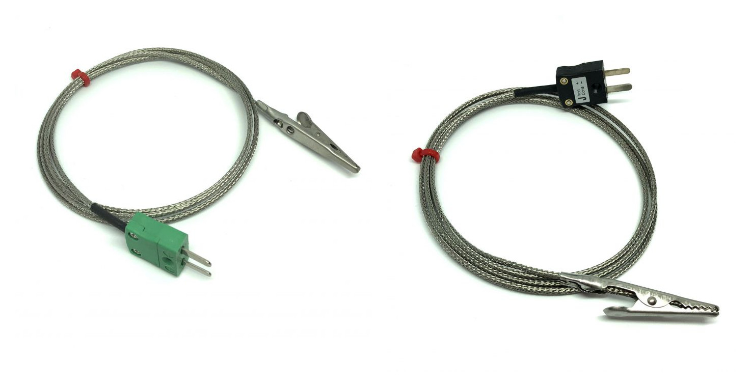 Termopar de clip de cocodrilo IEC con cable trenzado de acero inoxidable de fibra de vidrio