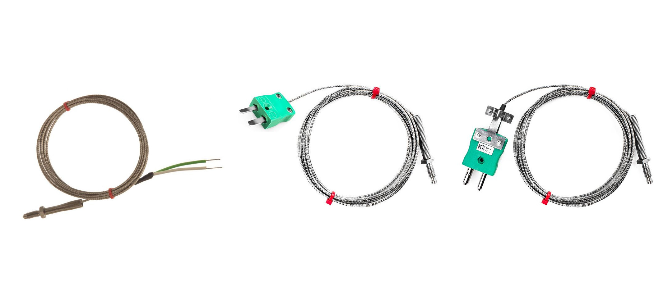 Termopar de boquilla IEC, cable aislado de fibra de vidrio con trenza de acero inoxidable - Tipo K