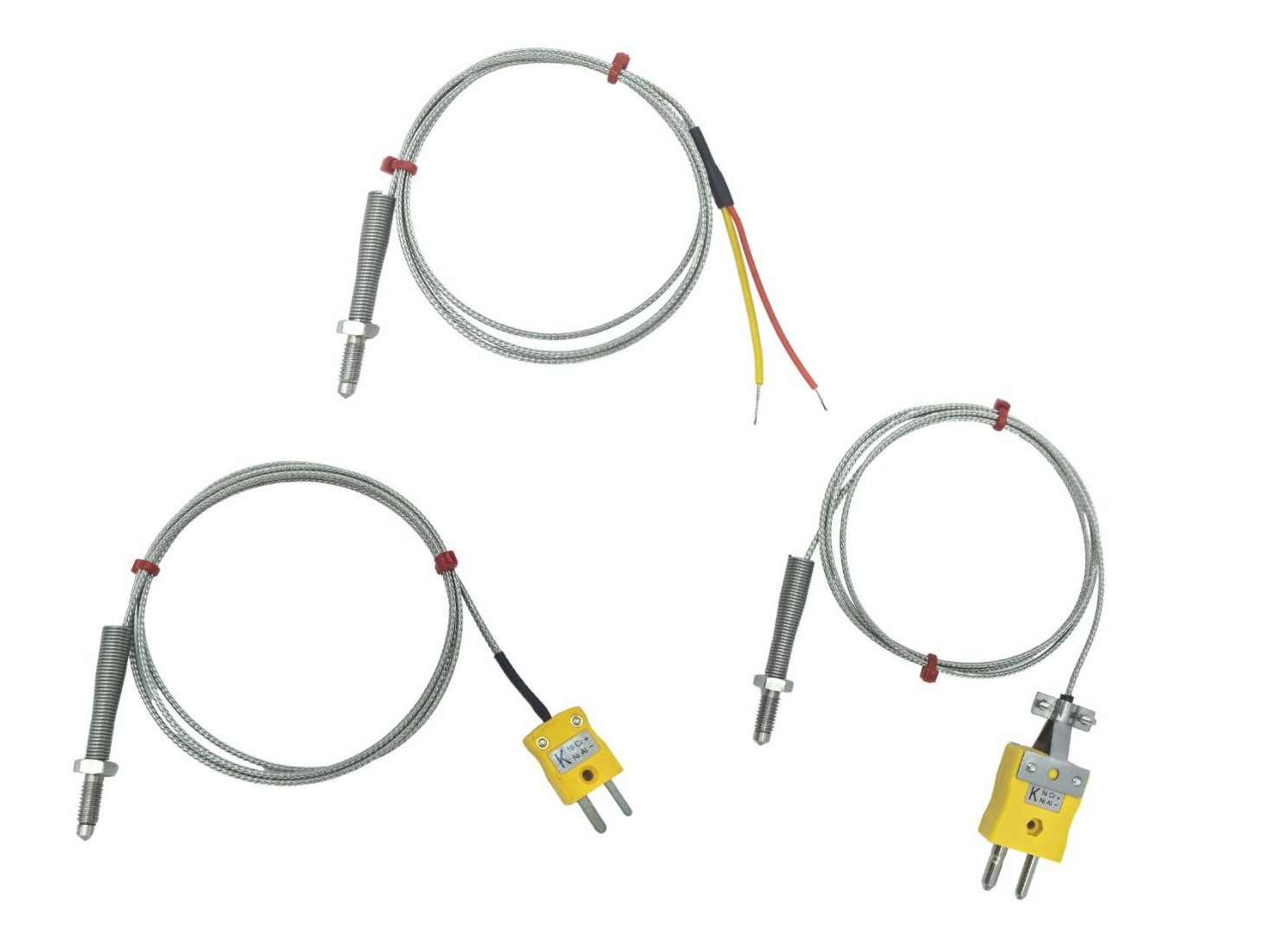 Termopar de boquilla ANSI, cable aislado de fibra de vidrio con trenza de acero inoxidable - Tipo K