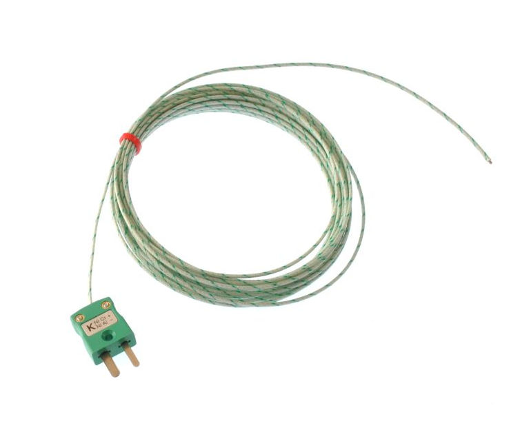 Termopar de unin expuesta IEC de par plano aislado con fibra de vidrio - Tipo K con terminacin de enchufe mini