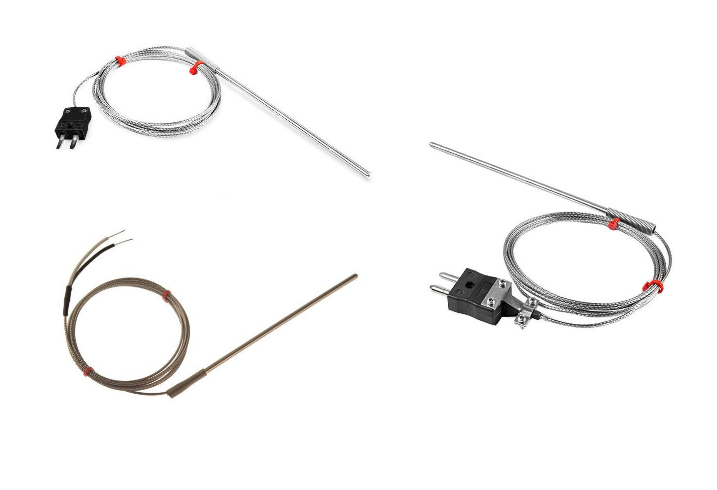 Sonda de termopar de uso general IEC, cable aislado con fibra de vidrio con trenzado de acero inoxidable - Tipo J