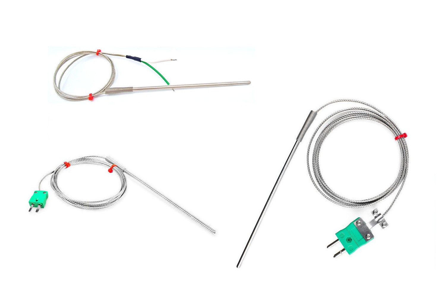 Sonda de termopar de uso general IEC, cable aislado con fibra de vidrio con trenzado de acero inoxidable - Tipo K
