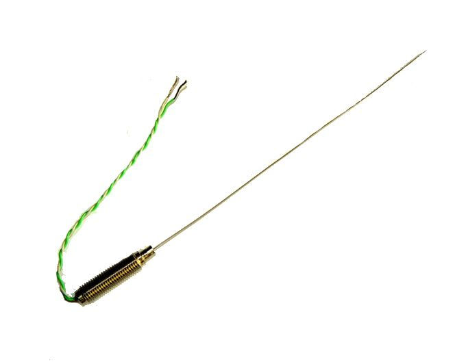 Termopar de respuesta rpida de 0,75 mm de dimetro con olla roscada y colas IEC