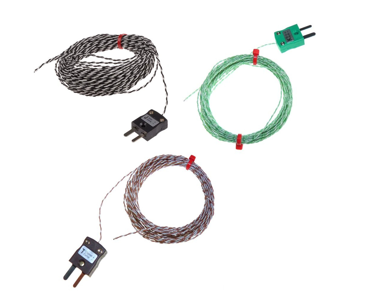 Termopar de unin expuesta IEC de doble torsin con aislamiento de PTFE con enchufe en miniatura - Tipos K, J, T
