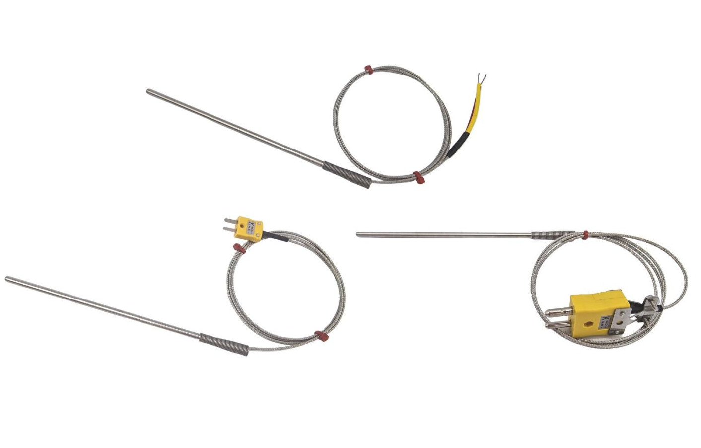 Sonda de termopar de uso general ANSI, cable aislado con fibra de vidrio con trenzado de acero inoxidable