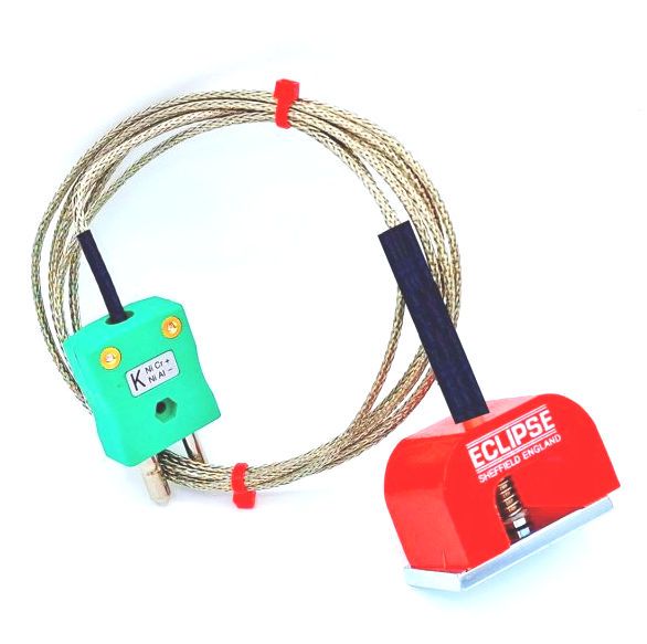  Termopar magntico de potencia de traccin (herradura) tipo K IEC, cable aislado con PFA con trenza de acero inoxidable que termina en enchufe estndar