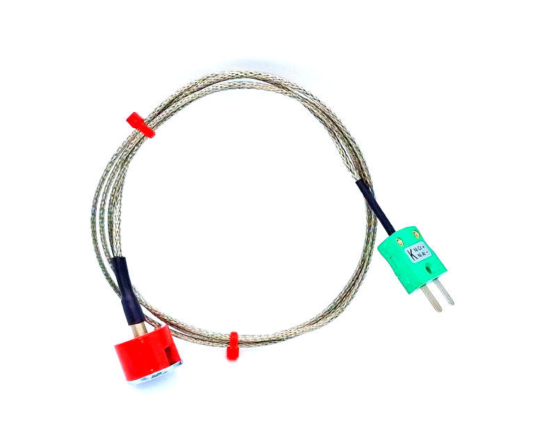 Termopar magntico de botn de extraccin IEC tipo K de 1,9 kg, cable aislado de PFA con trenza de acero inoxidable que termina en un enchufe en miniatura