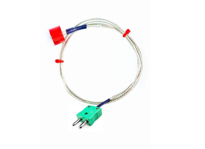 Termopar magntico de botn de extraccin IEC tipo K de 1,9 kg, cable aislado con PFA con trenza de acero inoxidable que termina en enchufe estndar