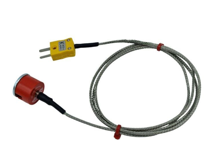 Termopar de imn de botn de traccin tipo K de 1,9 kg ANSI, cable aislado de PFA con trenza de acero inoxidable que termina en enchufe en miniatura