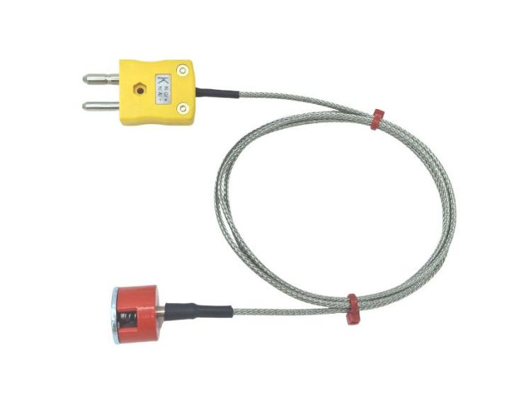 Termopar magntico de botn de traccin tipo K ANSI tipo K, cable aislado de PFA con trenza de acero inoxidable que termina en enchufe estndar