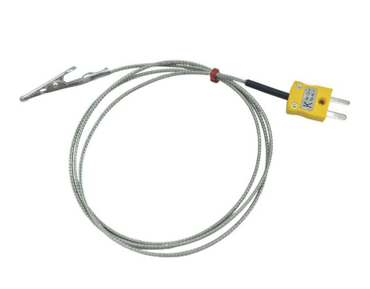 Termopar de pinza de cocodrilo ANSI con cable trenzado de acero inoxidable de fibra de vidrio