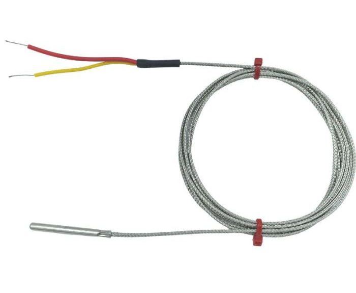 Termopar con conexin a tierra fabricado por ANSI en tubo de acero inoxidable, cable trenzado de acero inoxidable de fibra de vidrio