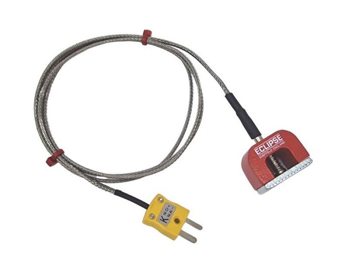 Termopar magntico de potencia de traccin (herradura) tipo K ANSI, cable aislado de PFA con trenzado de acero inoxidable que termina en enchufe en miniatura