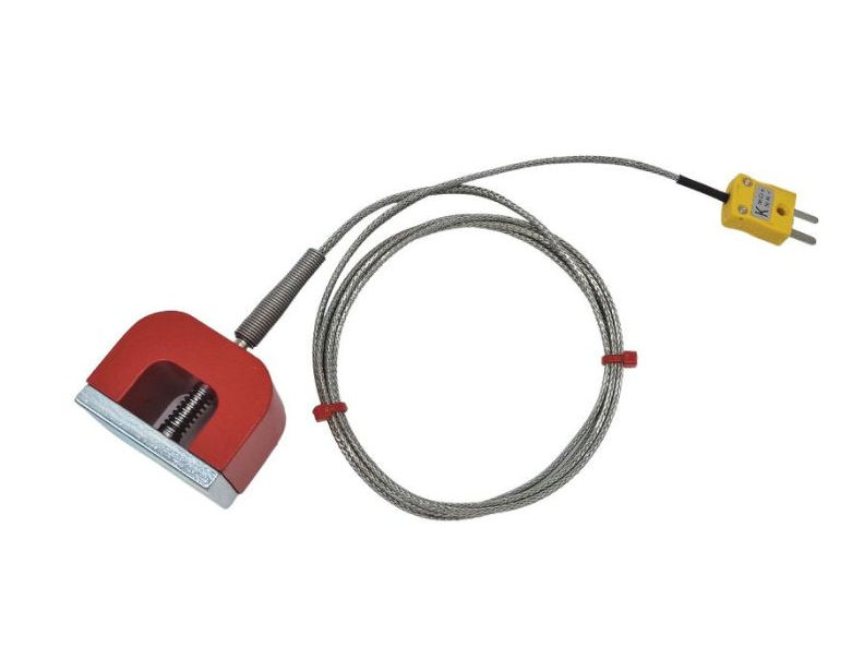 Termopar magntico de potencia de traccin (herradura) tipo K ANSI, cable aislado con PFA con trenzado de acero inoxidable que termina en enchufe en miniatura