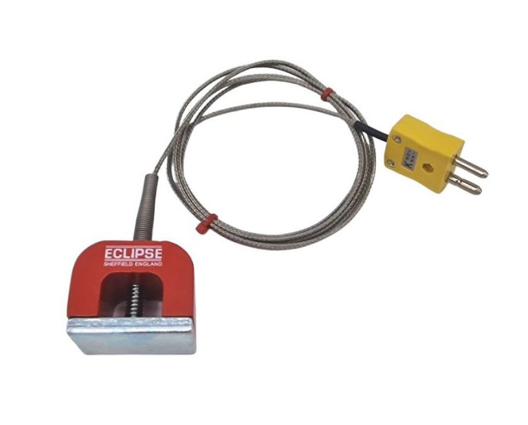Termopar magntico de potencia de traccin (herradura) tipo K ANSI tipo K, cable aislado de PFA con trenza de acero inoxidable que termina en enchufe estndar