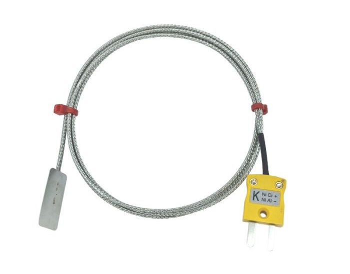 Termopar de hoja ANSI, cable aislado de fibra de vidrio con trenzado de acero inoxidable que termina en enchufe en miniatura
