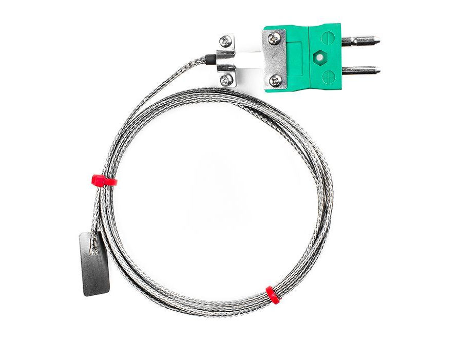 Termopar de hoja IEC, cable aislado de fibra de vidrio con trenza de acero inoxidable - Tipo K con terminacin de enchufe estndar