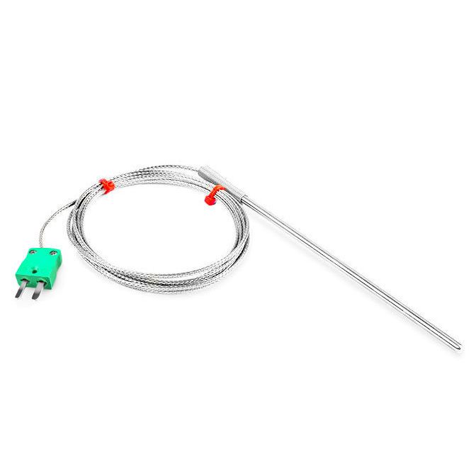 Sonda de termopar de uso general IEC, cable aislado con fibra de vidrio con trenzado de acero inoxidable - Tipo K - Terminacin de enchufe en miniatura