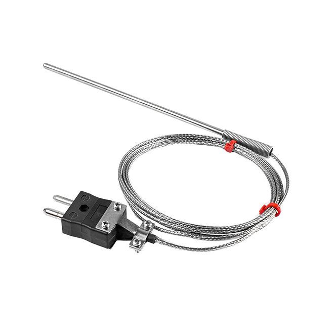 Sonda de termopar de uso general IEC, cable aislado con fibra de vidrio con trenzado de acero inoxidable - Tipo J - Terminacin de enchufe estndar