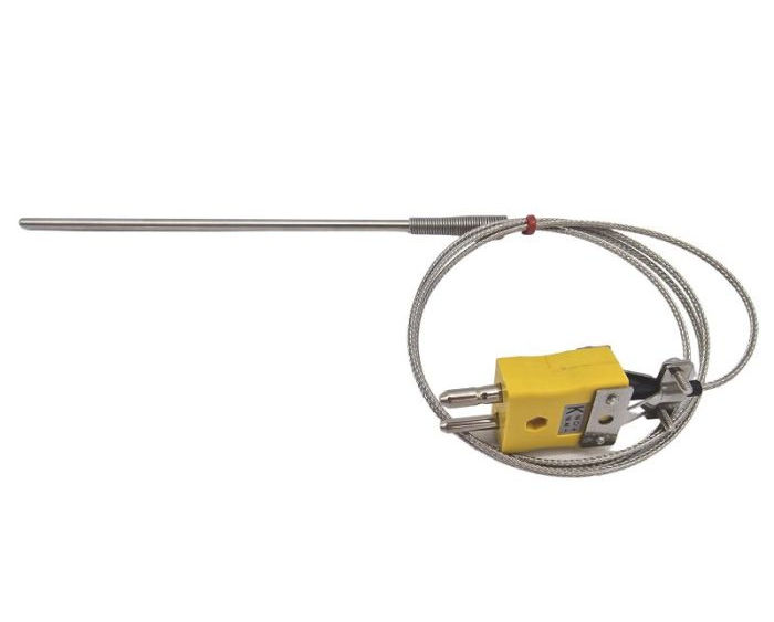 Sonda de termopar de uso general ANSI, cable aislado de fibra de vidrio con trenzado de acero inoxidable - Terminacin tipo K en enchufe estndar