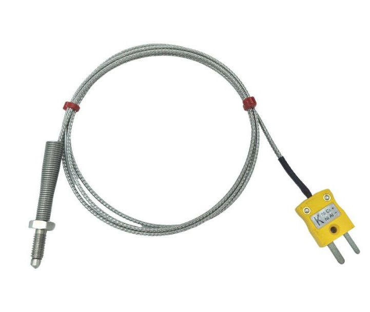 Termopar de boquilla ANSI, cable aislado de fibra de vidrio con trenzado de acero inoxidable - Terminacin tipo K en enchufe en miniatura