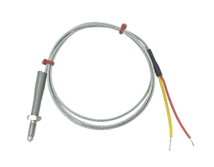 Termopar de boquilla ANSI, cable aislado de fibra de vidrio con trenzado de acero inoxidable - Tipo K que termina en colas desnudas