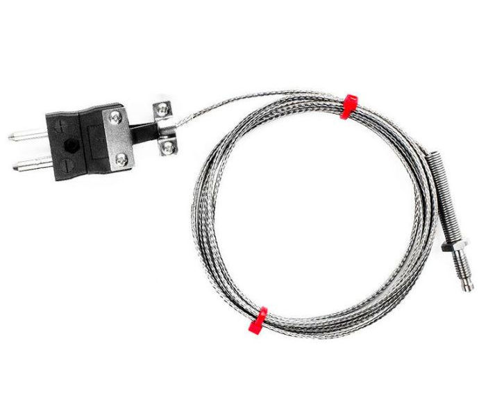 Termopar de boquilla IEC, cable aislado de fibra de vidrio con trenzado de acero inoxidable - Tipo J - Terminacin de enchufe estndar