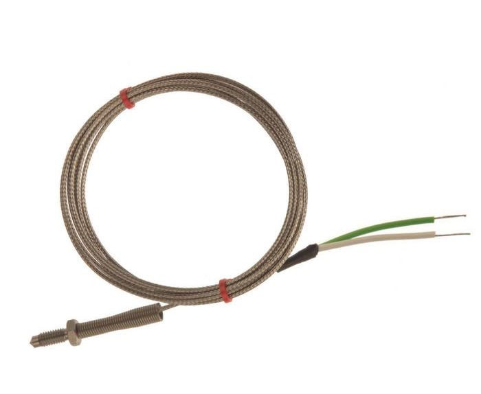 Termopar de boquilla IEC, cable aislado de fibra de vidrio con trenzado de acero inoxidable - Tipo K - Terminacin de cola desnuda