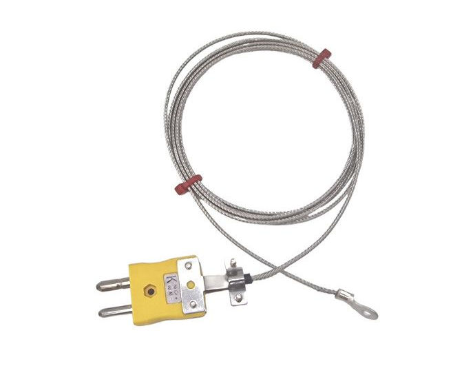 Termopar de arandela ANSI, cable aislado con fibra de vidrio con terminacin de trenza de acero inoxidable en enchufe estndar