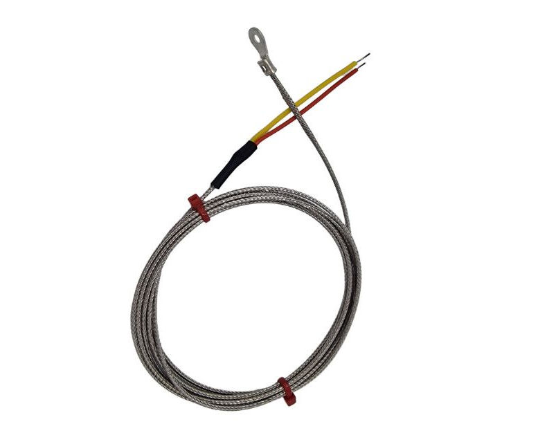 Termopar de arandela ANSI, cable aislado con fibra de vidrio con trenzado de acero inoxidable que termina en colas desnudas