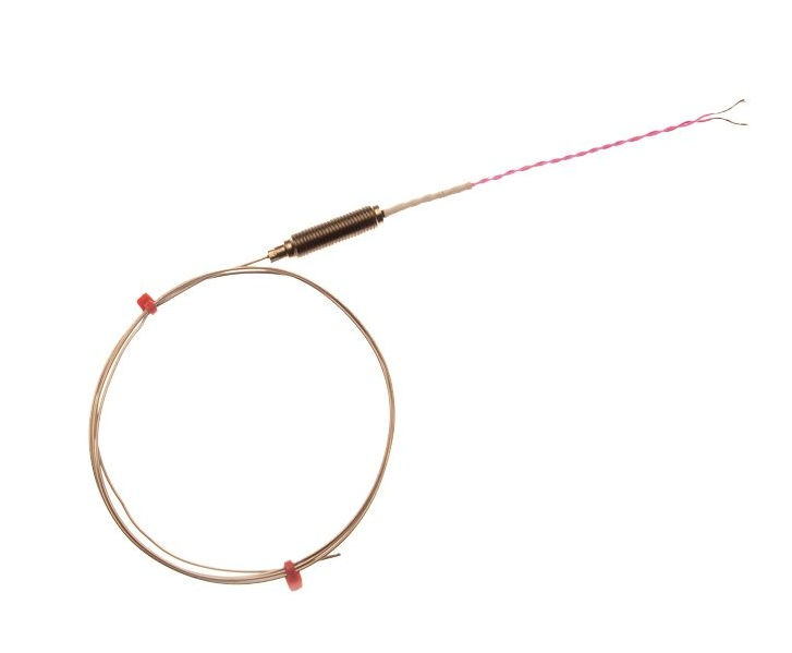 Termopar con aislamiento mineral IEC con potencimetro roscado y 100 mm de cable IEC trenzado doble aislado con PFA - Tipo N