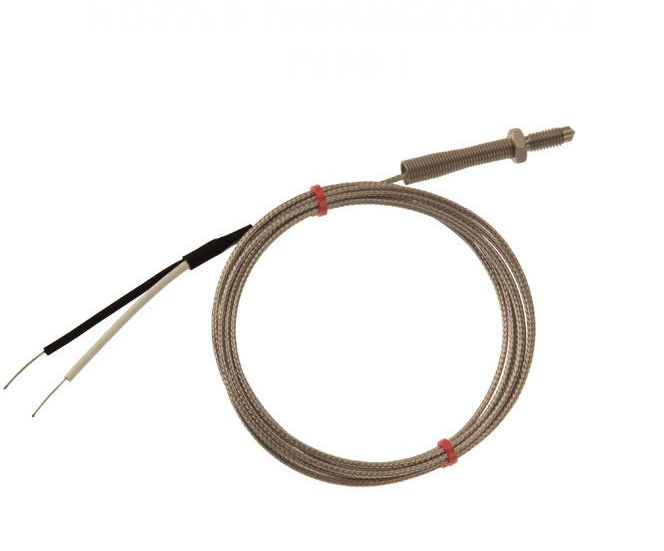 Termopar de boquilla IEC, cable aislado de fibra de vidrio con trenzado de acero inoxidable - Tipo J - Terminacin de colas desnudas