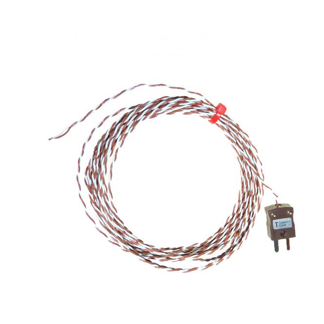 Termopar de unin expuesta IEC de doble torsin con aislamiento de PFA con enchufe en miniatura - Tipo T