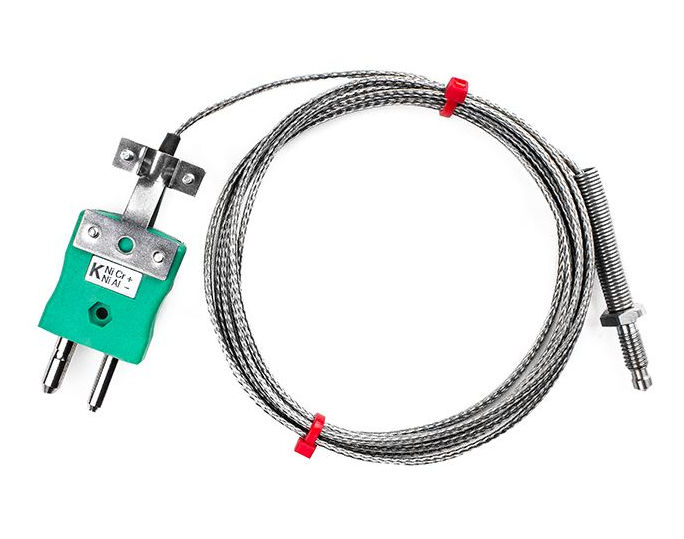 Termopar de boquilla IEC, cable aislado de fibra de vidrio con trenzado de acero inoxidable - Tipo K - Terminacin de enchufe estndar