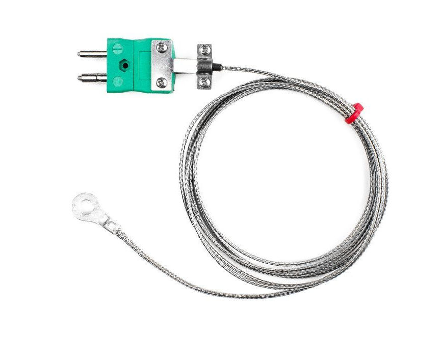 Termopar de arandela IEC, cable aislado en fibra de vidrio con trenza de acero inoxidable tipo K con terminacin de enchufe estndar