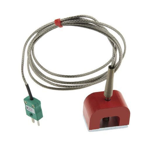 Termopar magntico de potencia de traccin (herradura) tipo K IEC, cable aislado con PFA con trenza de acero inoxidable que termina en enchufe en miniatura