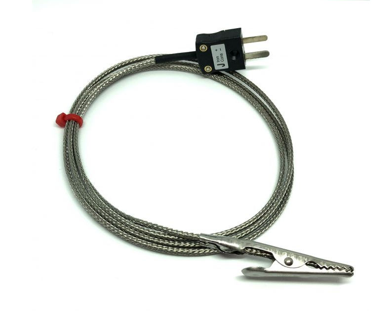 Termopar de clip de cocodrilo IEC con cable trenzado de acero inoxidable de fibra de vidrio - Tipo J