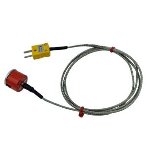 Termopar de imn de botn de traccin tipo K de 1,9 kg ANSI, cable aislado de PFA con terminacin de trenza de acero inoxidable en enchufe en miniatura - 2M