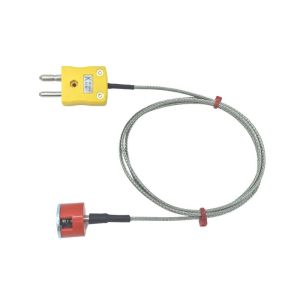 Termopar de imn de botn de traccin tipo K ANSI de 1,9 kg, cable aislado de PFA con terminacin de trenza de acero inoxidable en enchufe estndar - 1M