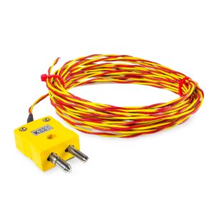 Termopares de punta soldada expuesta de fibra de vidrio doble retorcida de alta temperatura ANSI con terminacin de enchufe en miniatura o estndar