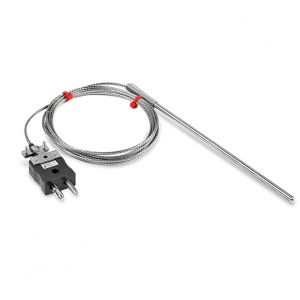 Sonda de termopar de uso general IEC, cable aislado en fibra de vidrio con trenza de acero inoxidable que termina en colas desnudas, enchufe en miniatura o estndar - Tipo K, J
