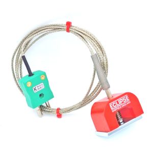 Termopar magntico de potencia de traccin (herradura) tipo K IEC de 11,8 kg, cable aislado de PFA con trenza de acero inoxidable que termina en enchufe estndar - 3,0 m