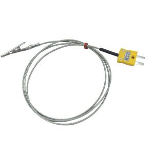 Termopar de clip de cocodrilo ANSI con cable trenzado de acero inoxidable de fibra de vidrio - Tipo K