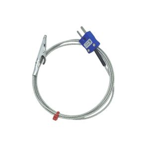 Termopar de clip de cocodrilo JIS con cable trenzado de acero inoxidable de fibra de vidrio - Tipo K