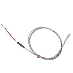 Termopar de hojas, cable aislado en fibra de vidrio con trenza de acero inoxidable - Tipo K JIS con terminacin de cola desnuda - 2 m de longitud