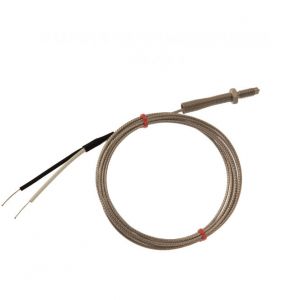 Termopar de boquilla IEC tipo K y J, cable aislado con fibra de vidrio con sobretrenzado de acero inoxidable que termina en colas desnudas, tapn en miniatura o estndar
