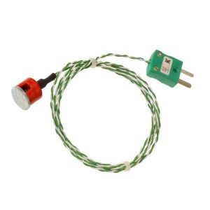 Termopar magntico de botn de extraccin IEC tipo K de 0,7 kg, aislado de PTFE con enchufe en miniatura tipo K - 1 m de longitud