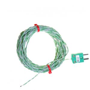 Termopar de unin expuesta IEC de doble torsin con aislamiento de PFA con enchufe en miniatura - Tipos K, J, T