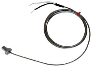 Termopar de pernos IEC, acero inoxidable de fibra de vidrio sobre cable trenzado - Tipo K, J